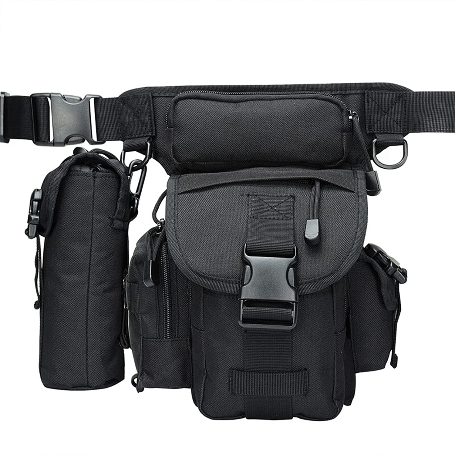 Waterproof Tactical Leg Pouch for Outdoor Activities. HIGH QUALITY: Made of 900D high density Oxford - waterproof and wear resistant. 8.3 inches wide x 11.9 inches high x 5 inches long The waist and down leg straps are adjustable to make your movements mo