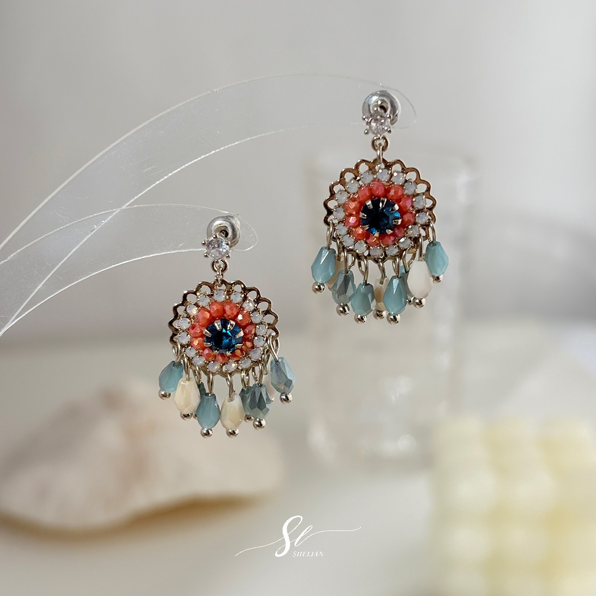 Retro Handmade Beaded Crystal Earrings thumbnail 3