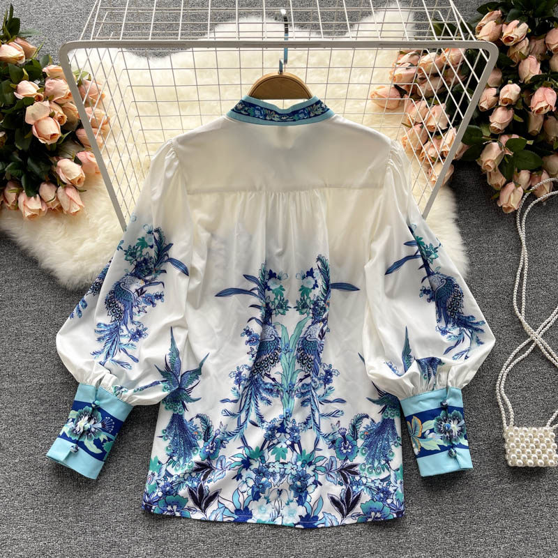 Title 6, Printed Lantern Sleeves Loose And Versatile Tem...