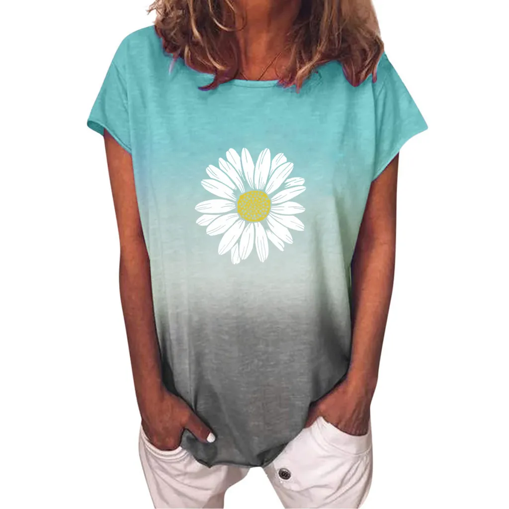 Rainbow Gradient Print T-Shirt Short Sleeves - Lake Green