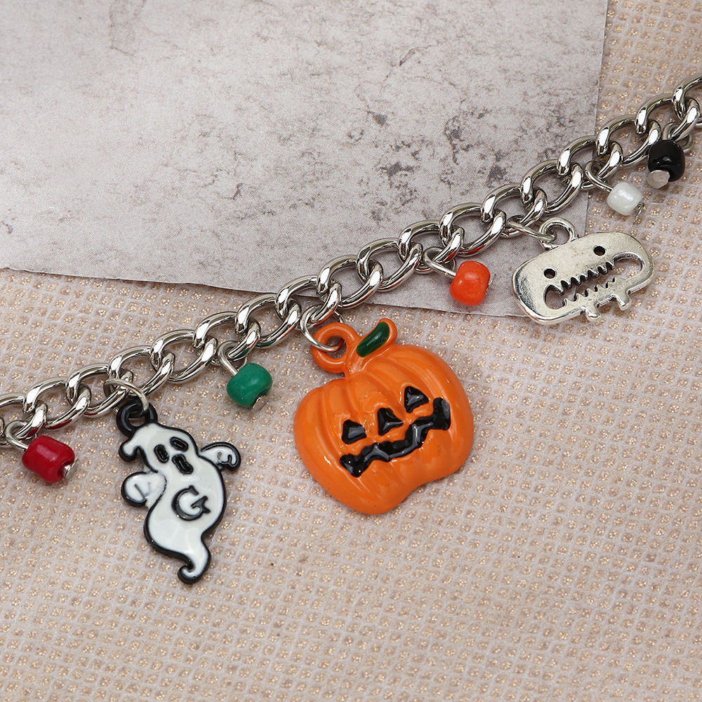 Punk Style Thick Chain DIY Pumpkin Imp Skull Bracelet