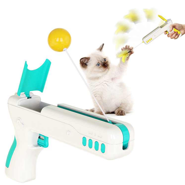 Pet Interactive Tease Cat Gun Feather Stick Toy Ball