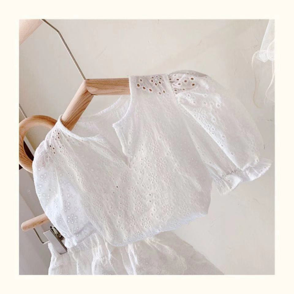 Children's Western Style Hollow Short-sleeved Short Skirt Two-piece Suit