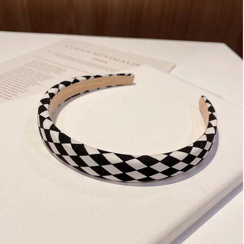 Hair Tie Black And White Plaid Headband All-match Hair Accessories - 2Cm Checkered Headband