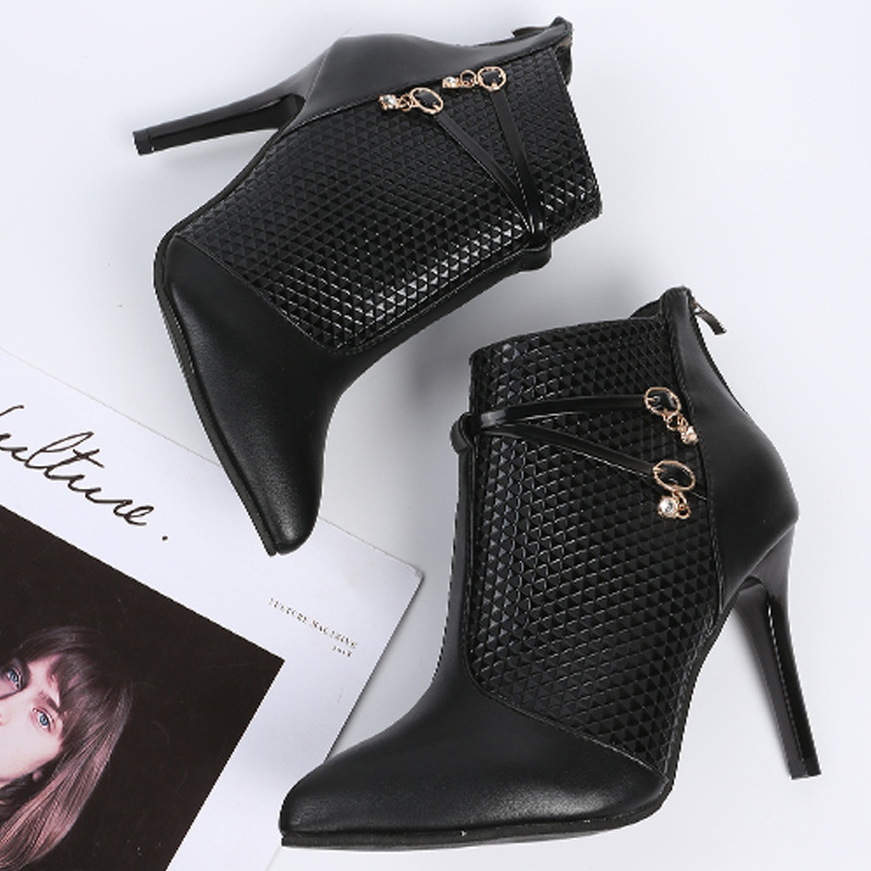 Thigh High Heel Boots Women Ankle Boots Pionted Toe Shoes For Party Black - Shop at LoveMi