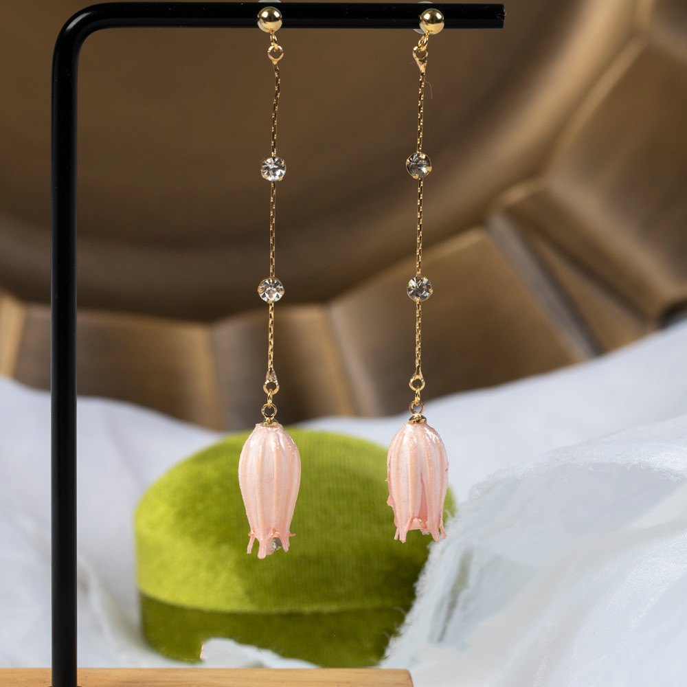 Sweet Long Earrings Zircon French Niche Immortal Bluebells