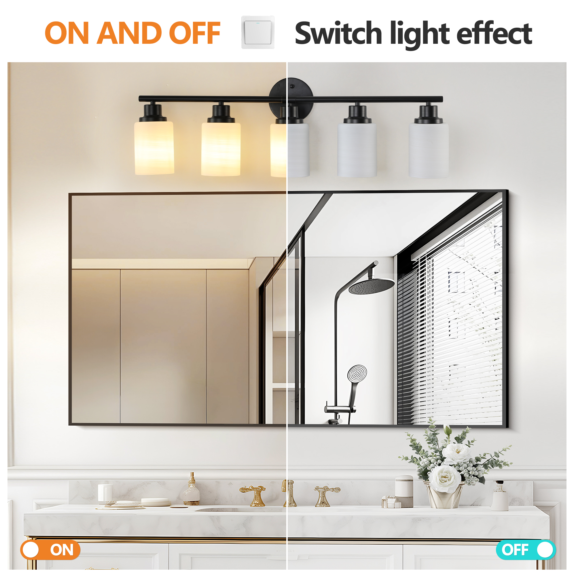 31 Modern 5-Light Vanity Bathroom Mirror Light, Frosted White Glass With Black Iron Frame, Contemporary Wall Sconce For Bedroom, Bathroom, And Dressing Room Bulb Not Included_voghion.com