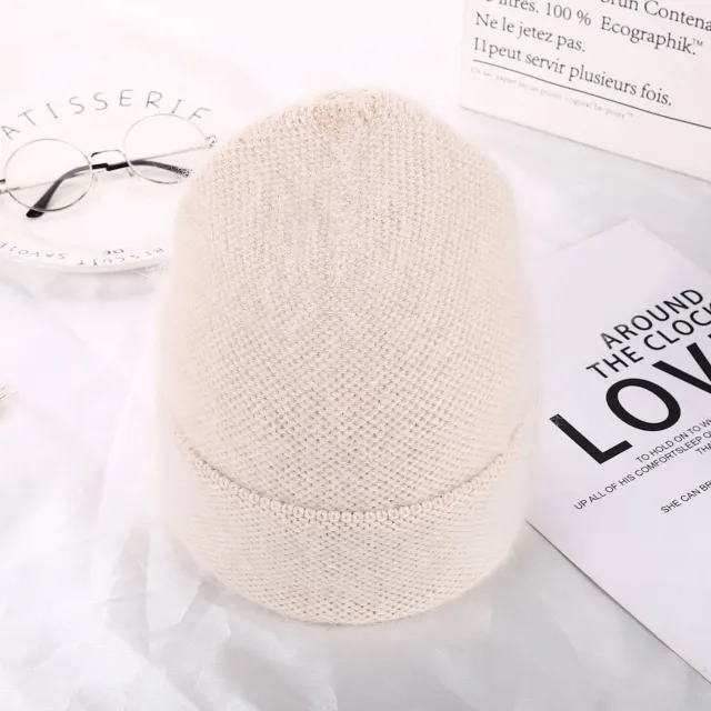 Angolan Rabbit Fur Knitted Hat Women's Fashion Without Eaves Beige - Shop at LoveMi