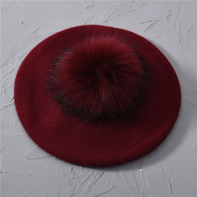 Autumn Winter Berets Hat Women Casual Knitted Wool Beret Wit Burgundy - Shop at LoveMi