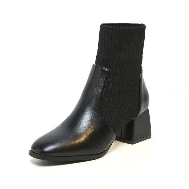 Square toed Thick heeled Skinny Boots Black - Shop at LoveMi