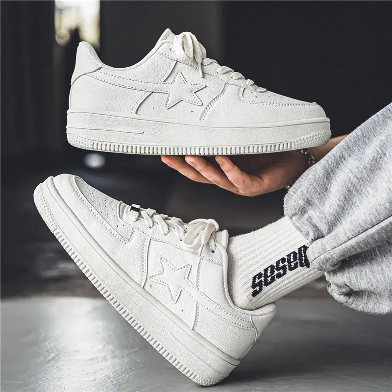 Thick Soled White Casual Sneakers for Men