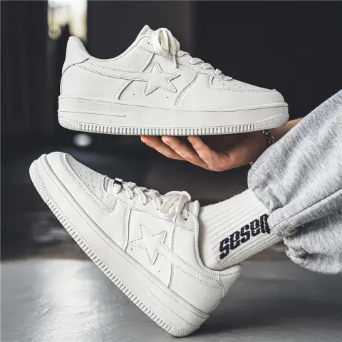 Thick Soled White Casual Sneakers for Men