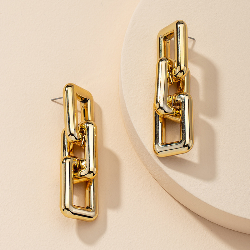 Jewelry Metal Chain Buckle Exaggerated Earrings Personality Fashion Qingdao Jewelry Factory