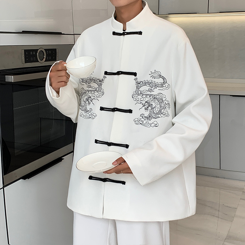 Dragon Embroidery Button Suit Stand Collar