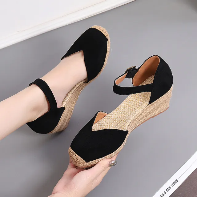 Spring And Autumn Suede Word Buckle High Heel Hollow Shoes Black - Shop at LoveMi