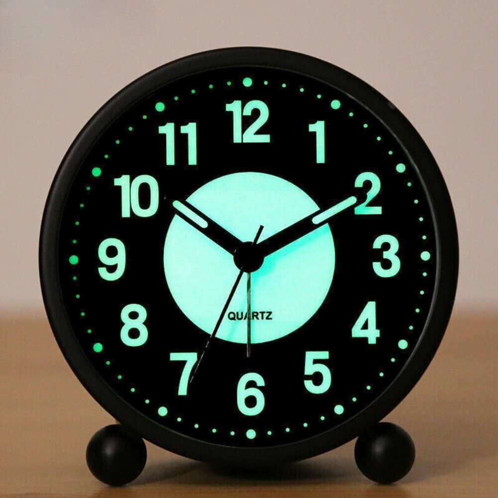 Black Silent Bedside Alarm Clock Non Ticking Glow-in-the-Dark Bedroom — image 7