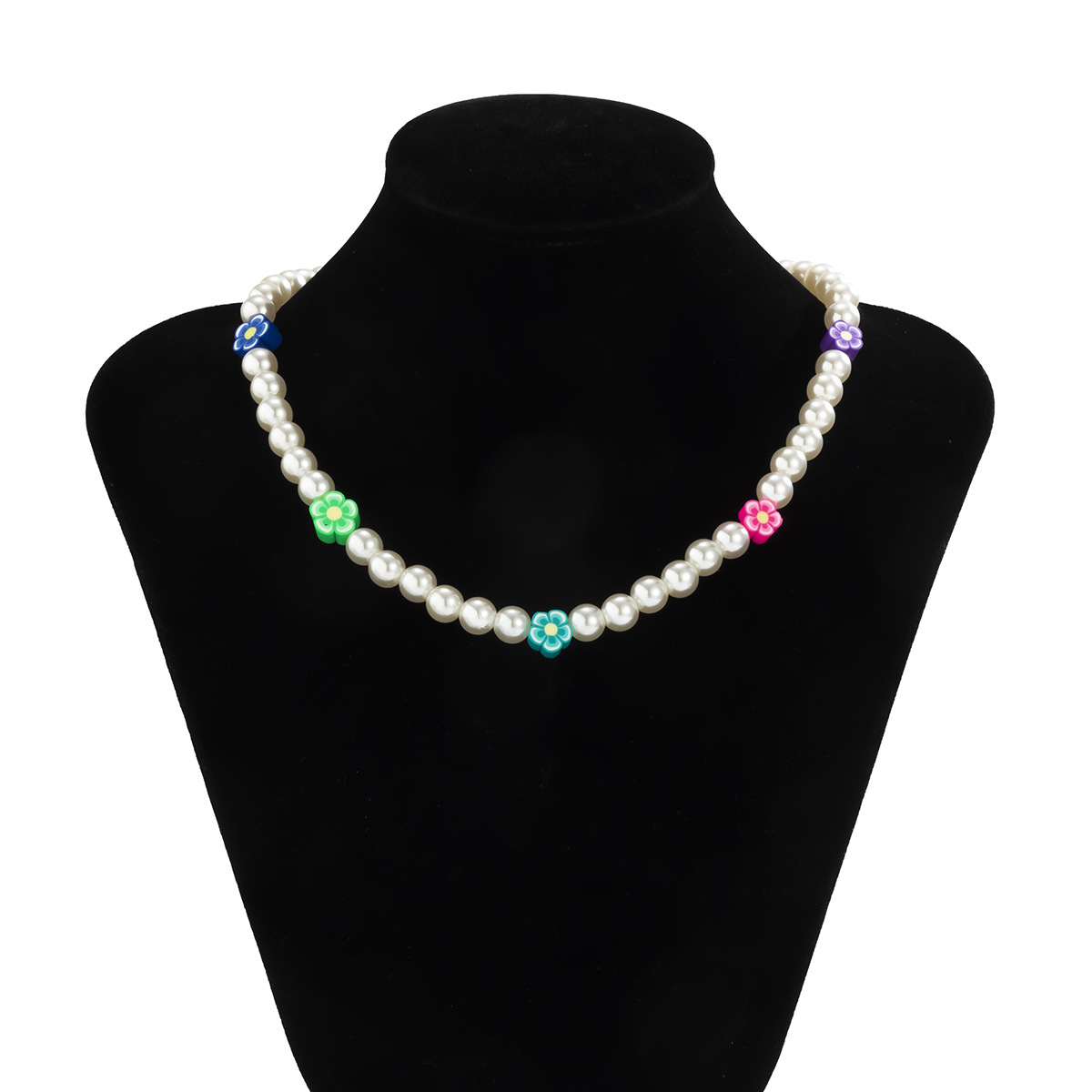 قلادة رجالية بتصميم زهرة فخار ناعمة وخرز لؤلؤي ملون