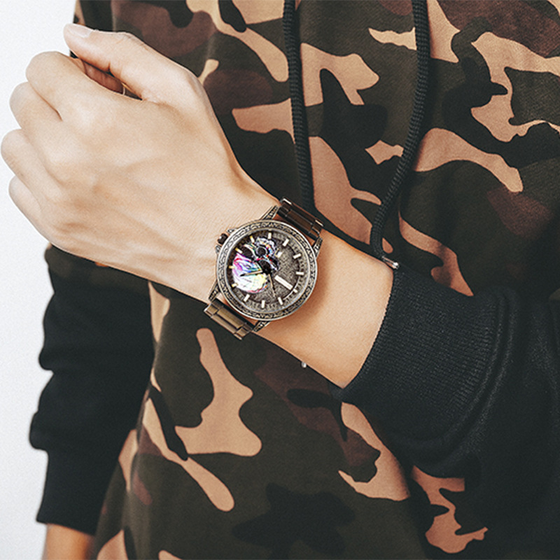 Men Fashion Vintage Stainless Steel Bronze Watch