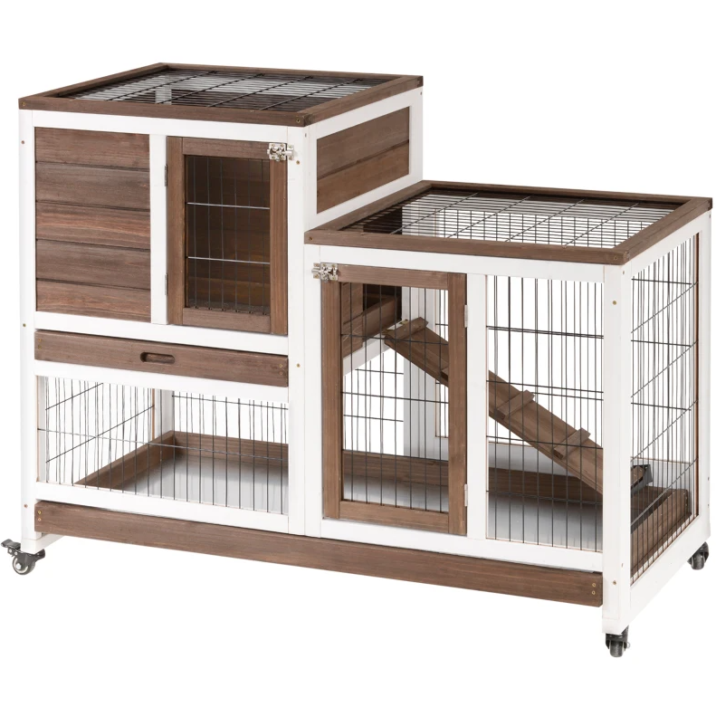 Wooden Rabbit Hutch Elevated Bunny Cage 2