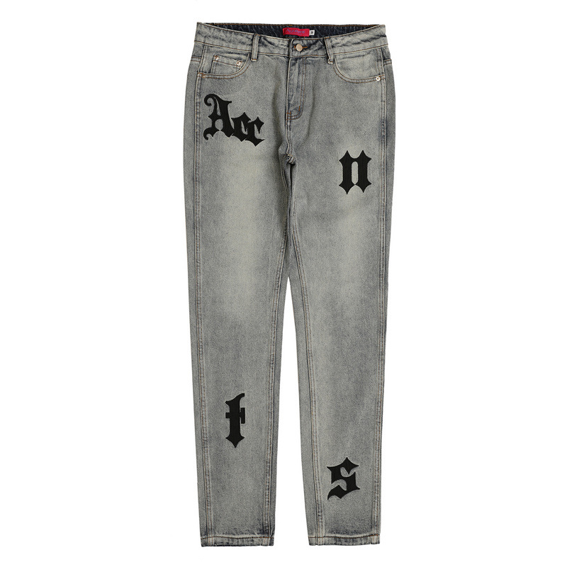 Title 3, Jeans Vintage Hombre con Parches de Letras, Bor...