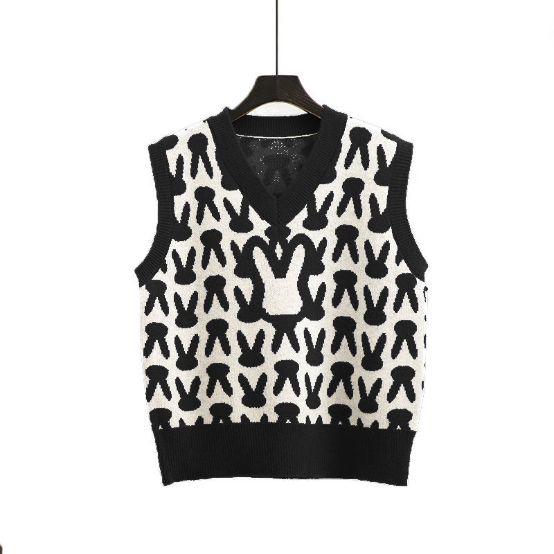 Title 2, Rabbit Pattern Loose Waistcoat Sleeveless Sweat...