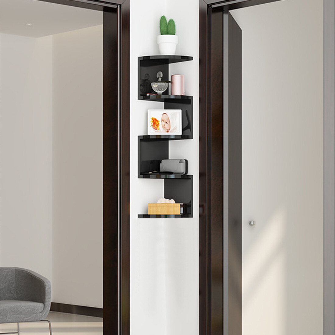 5 Tier Floating Corner Shelves Wooden Storage Display Shelf Units Wall Mount UK — image 2