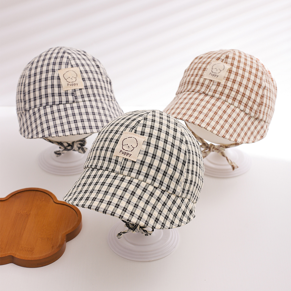 Summer Baby Checkered Lace-up Fisherman Hat For Boys And Girls - Sun Protection Wide-brimmed Baseball Cap For Daily Outdoor Use 3