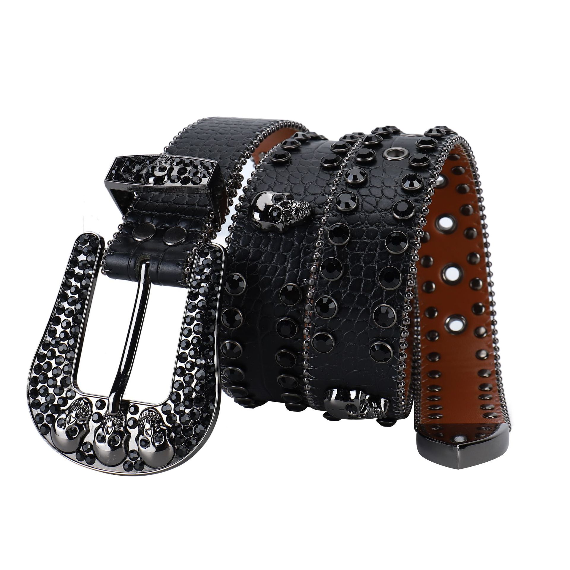 Gothic Black Red Crystal Belt with Skulls