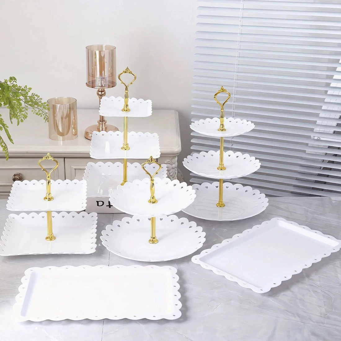6pcs Cake Stand Afternoon Tea Wedding Plates Party Embossed