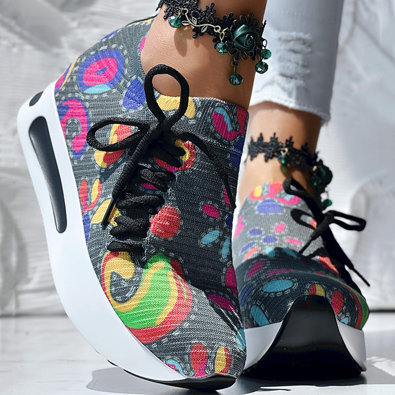 Women's Random Print Side Lace-Up Elastic Sport Shoes, Comfortable Slip-On Sneakers For Women, Casual Daily Wear Footwear — foto 15