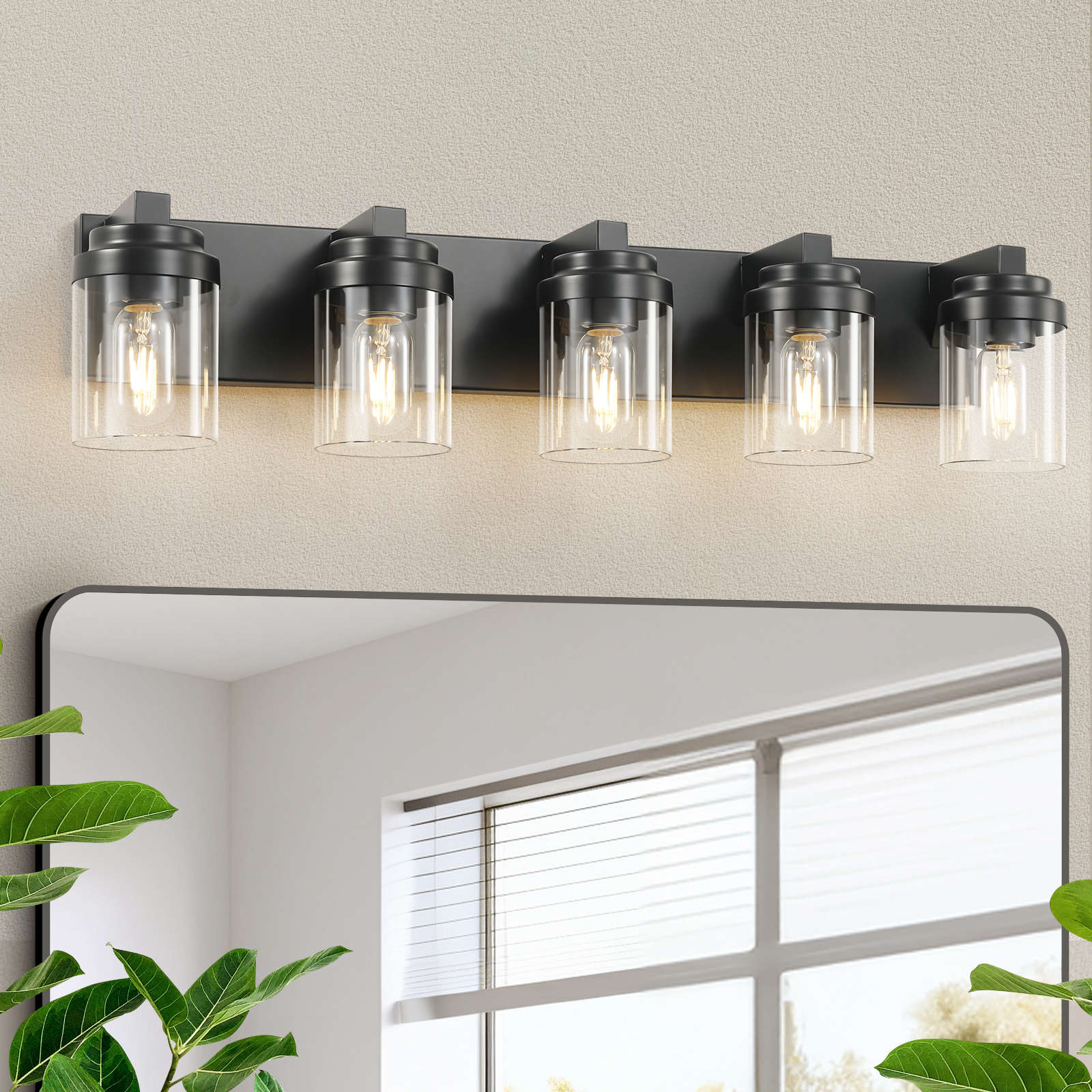 5-Light Bathroom Vanity Light Bathroom Light Fixtures Over Mirror, 31 Black Vanity Lights With Glass Shade, Modern Wall Sconce For Cabinet Porch Bedroom, Hallway Bulbs Not Included