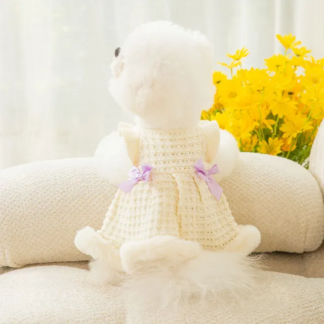 Bow Sweater Skirt Princess Wind Pet Two legged Clothes White - Shop at LoveMi