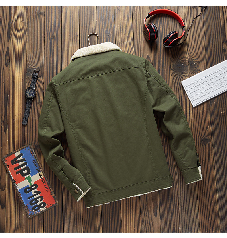 Lamb Wool Plus Fleece Cargo Jacket Men