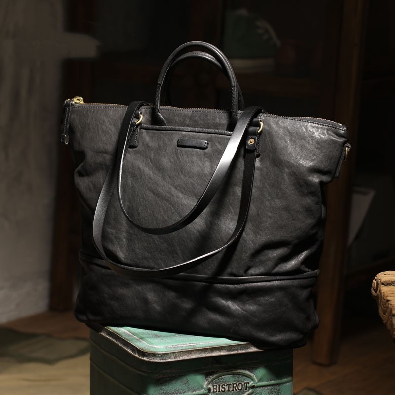 Daily Outdoor Large-capacity Travel Handmade Vegetable Tanned Cowhide Handbag Shoulder Tote Bag — foto 5