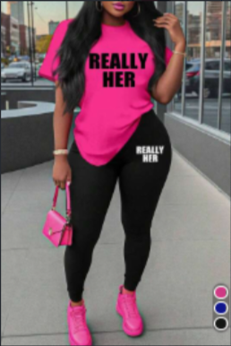 Women's Alphabet Printed Round Neck T-Shirt And Leggings Set