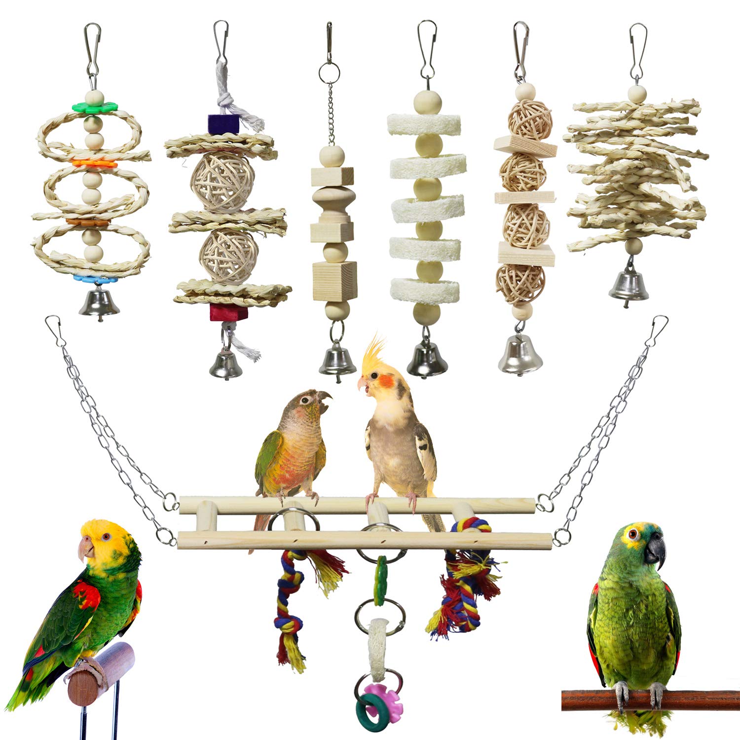 Set de 7 Juguetes de Madera para Aves