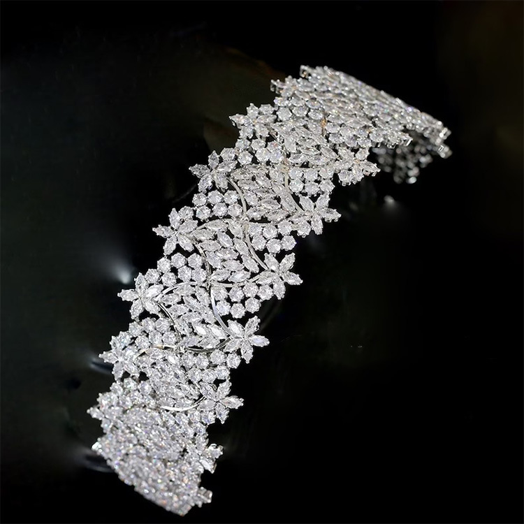 Flower Bridal Crown Wedding Dress Accessories Zircon Headband Silver Grey - Shop at LoveMi