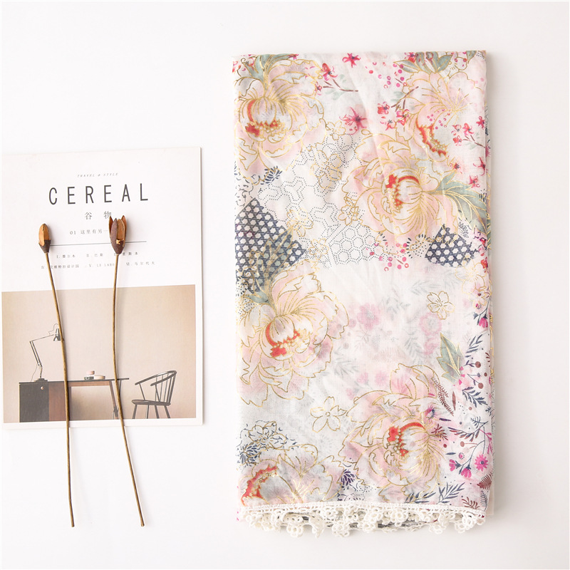 Women's Thin Cotton Feel Floral Lace Scarf