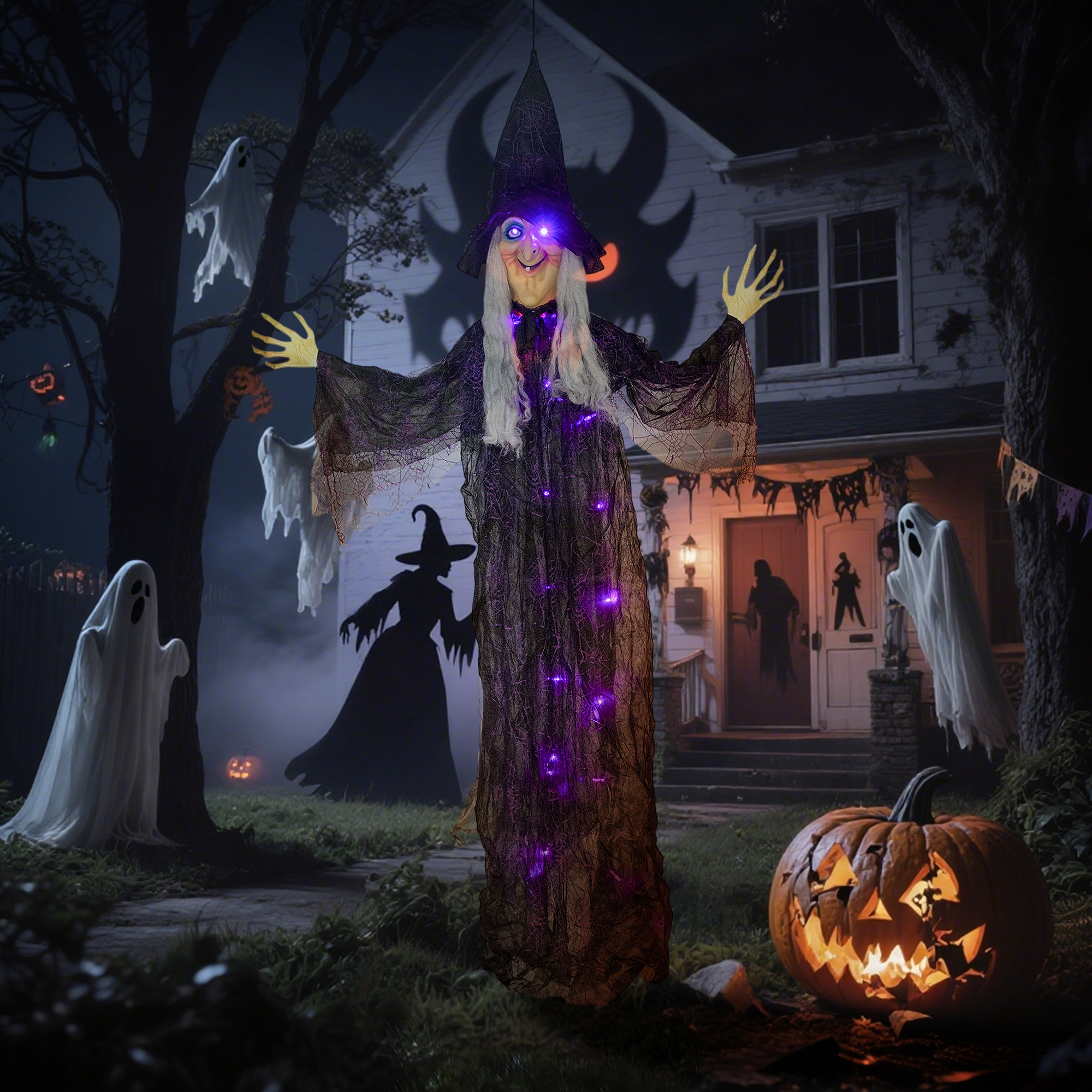 183 Cm Life Size Halloween Animated Hanging Witch With Glowing LED Eyes & Body — image 10