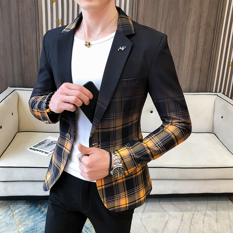 Title 4, Plaid suit coat slim suit jacket men