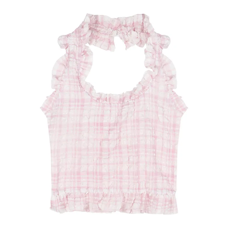Pure Desire Halter Neck Camisole Women's Plaid Sexy - Pink