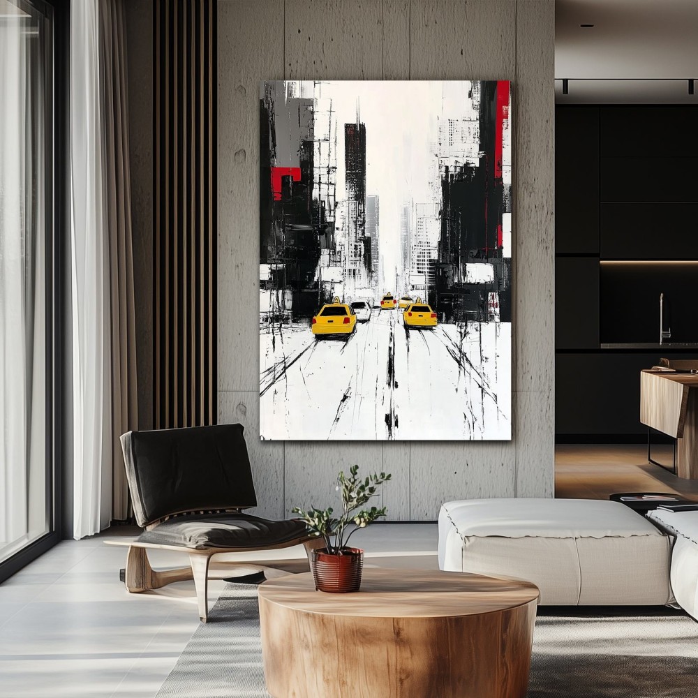 Handmade Oil Painting Canvas Wall Art Decoration Modern Black And White Abstract Architectural Street Scene For Home Living Room Decor Entrance Niche Art Installation Rolled Frameless 3