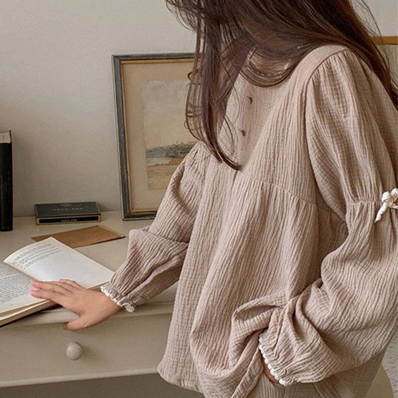 Women's Fashion Simple Splicing Design Long-sleeved Pajamas Home Wear Set