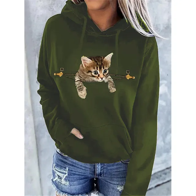 Autumn And Winter New Long sleeve Animal Print Hoodie Coat For Women Green - Shop at LoveMi