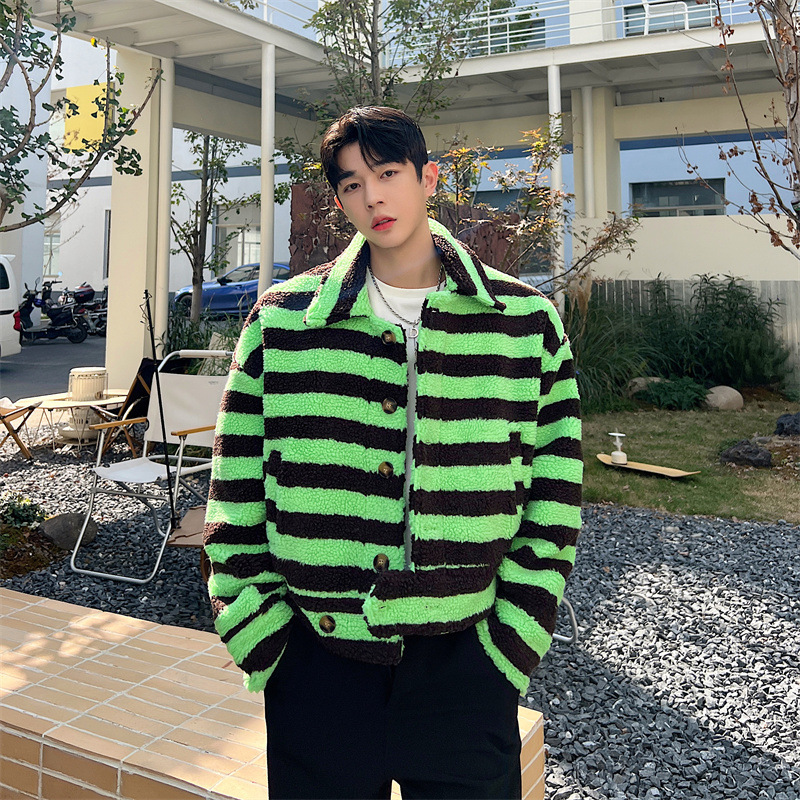 Men's Fashion Casual Zebra Print High Waist Faux Lambswool Fleece Jacket