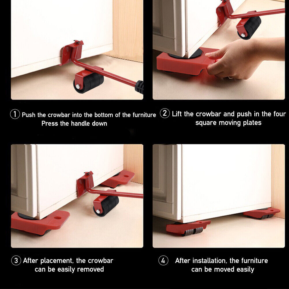 5 PCS Heavy Duty Furniture Shifter Lifter Set Wheel Moving Removal Slider Moving 18