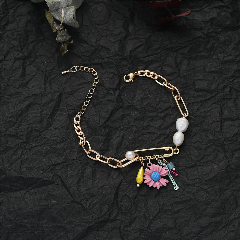 Flower Metal Chain Tassel Bracelet