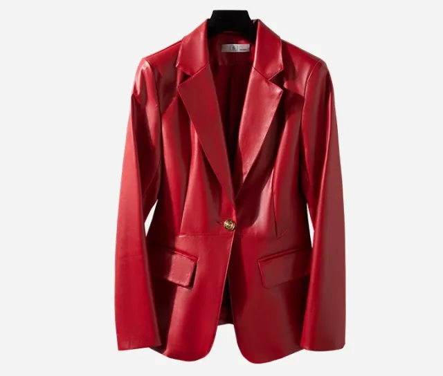 Women's Slim Skinny Leather Jacket Coat Red - Shop at LoveMi