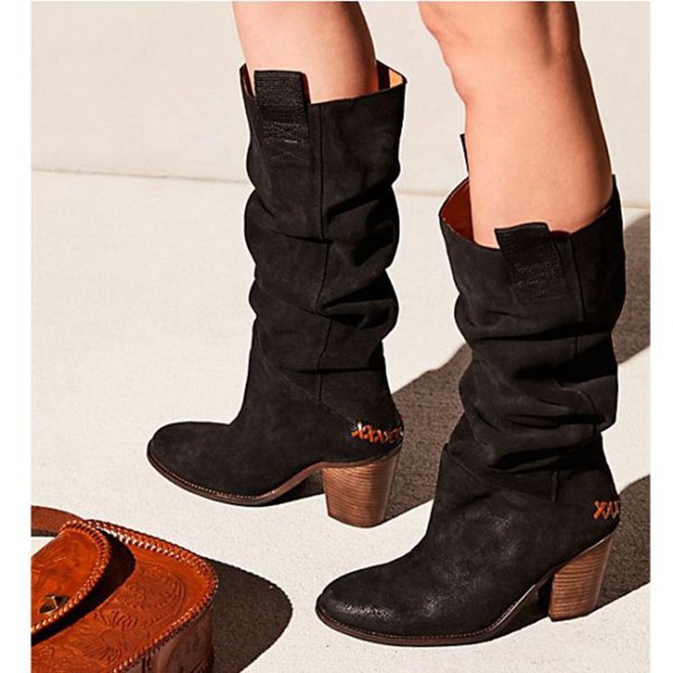 High-heeled Mid-tube Women's Leather Boots