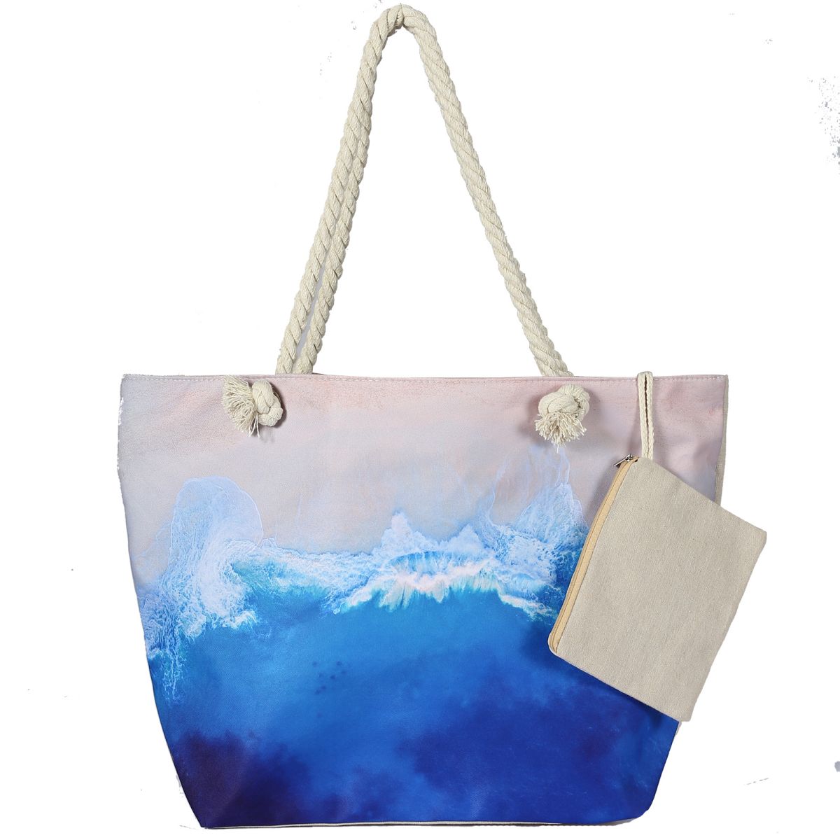 Waterproof Beach Tote Bag for Women. MATERIAL: Unique outer canvas material, inter polyester, hemp rope handle, foldable, easy to clean, waterproof and sandproof, durable and washable. LARGE BEACH BAG: Size 22.83 X 7.87 X 14.96 inch, there is enough space